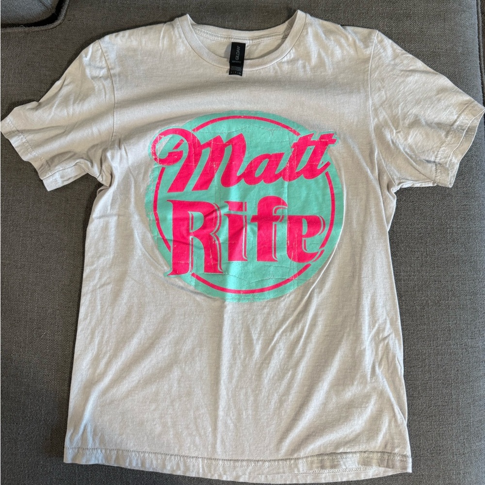 Gildan Cream Tee with Pink and Green Design